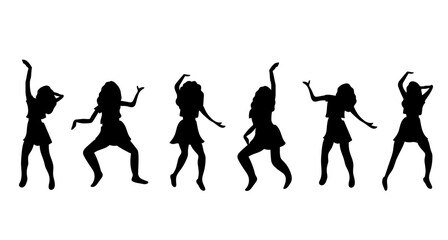 Vector black silhouette of dancing women, girls.