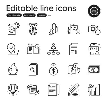 Set of Education outline icons. Contains icons as Fake news, Project deadline and Manual elements. Payment, Fire energy, Graph chart web signs. Contactless payment, Search files. Vector