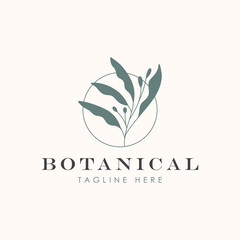 Flower branch. Hand drawn wedding herbs, plants with elegant leaves for invitation save date card design. Botanical countryside trendy green vector