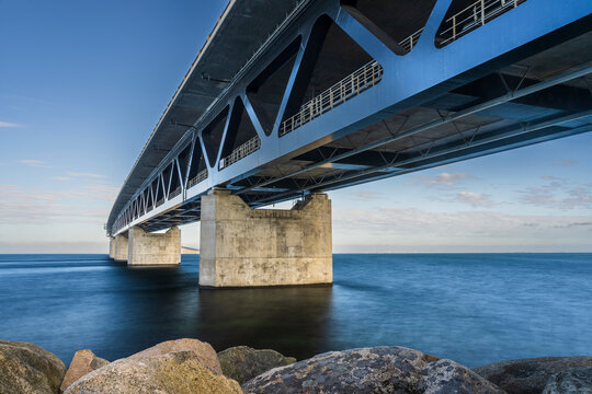 Denmark, Copenhagen, Underside of Oresund Bridge