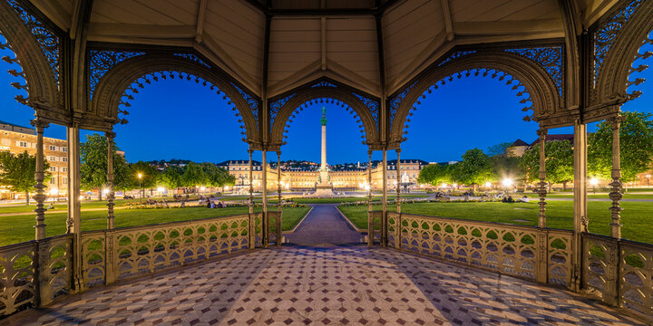 Germany, Baden-Wurttemberg, Stuttgart, View from Schlossplatz gazebo at night