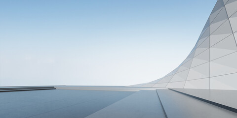 3d render of abstract futuristic architecture with concrete floor.