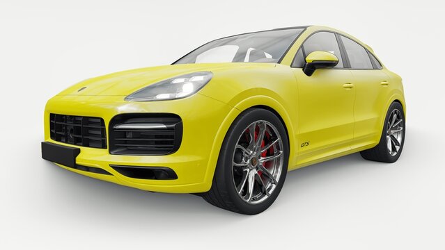 Berlin. Germany. June 12, 2022. Porsche Cayenne GTS Coupe 2020 on a white background. 3d model of a sports SUV in a coupe body. 3d rendering.