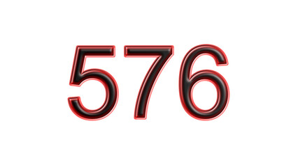 red 576 number 3d effect white background