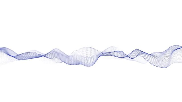 Abstract dynamic smooth wave. Sound wave concept. Futuristic particle flow on a white background. Digital impulse equalizer technology. 3D rendering.