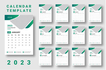 2023 new year wall calendar template design, geometric shape with abstract design, colorful or editable vector template design