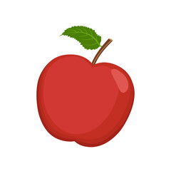 Red apple with leaf, vector illustration isolated on white background