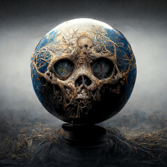 Globe, our Planet with painted skull abstract picture