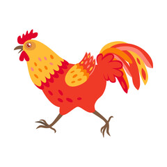 Cute rooster flat icon. Cartoon hens and roosters walking, standing, sitting in nest isolated vector illustration. Funny domestic birds