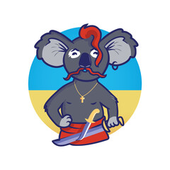 Portrait of a hand-drawn koala. This is a cartoon character of a Cossack