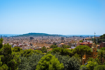 Fototapeta na wymiar View of the Barcelona city from Park Guell
