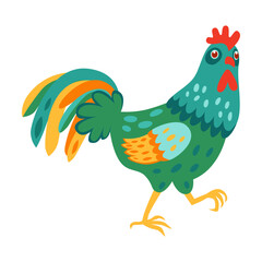Cute rooster flat icon. Cartoon roosters walking isolated vector illustration. Funny domestic birds