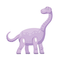 Brantosaurus cute dino. Funny dinosaur characters smiling and standing. Creatures and fossil reptiles concept. Template for promotional or invitation web page