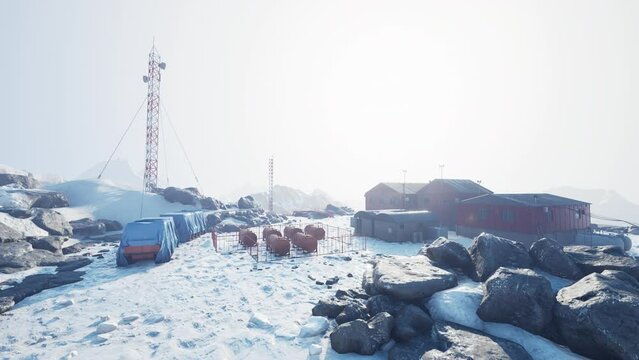 View of old antarctic base at South Pole Station in Antarctica