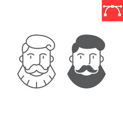 Bearded man line and glyph icon, barbershop logo and hairdresser, man with beard vector icon, vector graphics, editable stroke outline sign, eps 10.