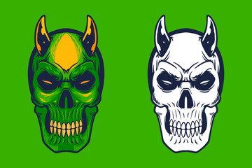 Obraz premium green skull with small horn head mascot vector illustration cartoon style