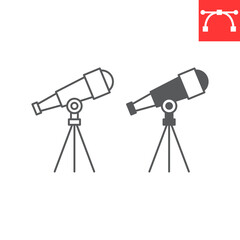 Telescope line and glyph icon, astronomy and science, telescope vector icon, vector graphics, editable stroke outline sign, eps 10.