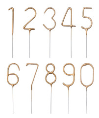 Golden sparklers in numbers digits shape isolated on white background