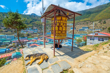 Fototapeta na wymiar View of Namche Bazaar village on the way to Everest Base Camp, Khumbu Region, Nepal Himalaya.