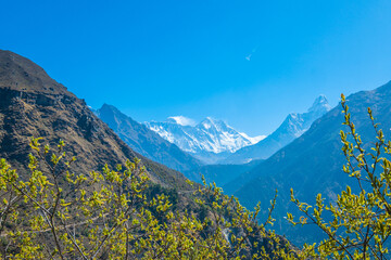 view of Ama Dablam and Himalayan Mountains from Nangkar Tshang View Point, Dingboche, Sagarmatha...