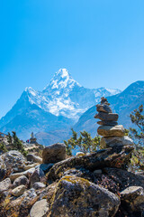 view of Himalayan Mountains from Nangkar Tshang View Point, Dingboche, Sagarmatha national park, Everest Base Camp 3 Passes Trek, Nepal.