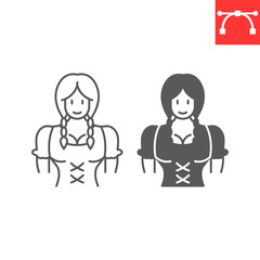 Bavarian woman line and glyph icon, germany girl and traditional, oktoberfest woman vector icon, vector graphics, editable stroke outline sign, eps 10.