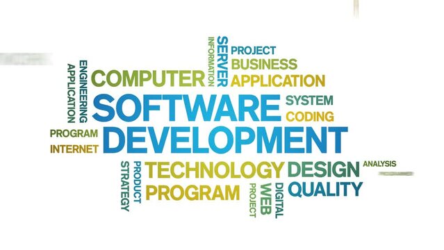 4k Software Development Animated Tag Word Cloud;Text Design Animation typography seamless loop.