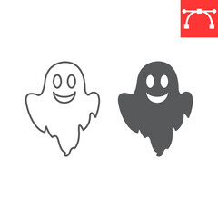 Ghost line and glyph icon, halloween and scary, ghost vector icon, vector graphics, editable stroke outline sign, eps 10.