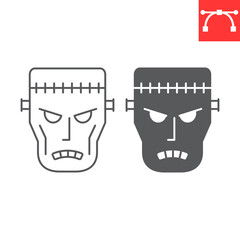 Frankenstein line and glyph icon, halloween and monster, zombie vector icon, vector graphics, editable stroke outline sign, eps 10.