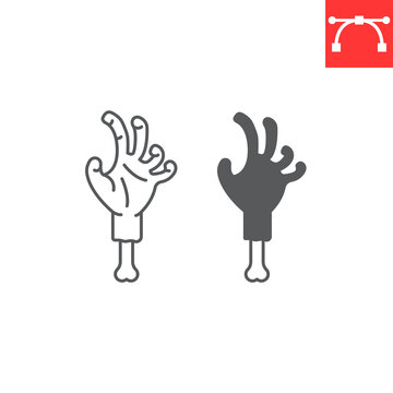 Zombie hand line and glyph icon, halloween and creepy, scary hand vector icon, vector graphics, editable stroke outline sign, eps 10.