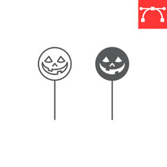 Halloween lollipop with face line and glyph icon, sweet and party, lollipop face vector icon, vector graphics, editable stroke outline sign, eps 10.