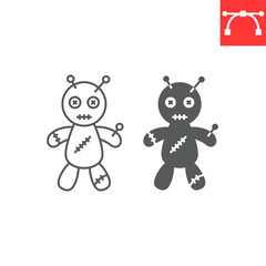 Voodoo doll line and glyph icon, halloween and dead, voodoo doll vector icon, vector graphics, editable stroke outline sign, eps 10.
