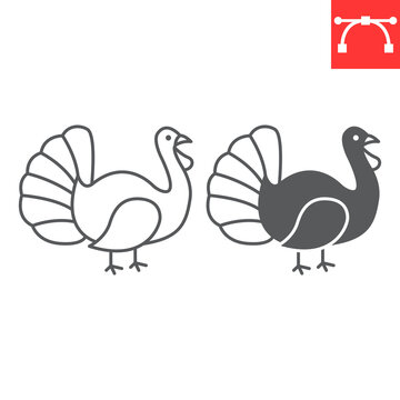 Turkey bird line and glyph icon, thanksgiving and farm, turkey vector icon, vector graphics, editable stroke outline sign, eps 10.