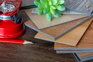 sample stack of vinyl planks tiles sheet for interior design item 