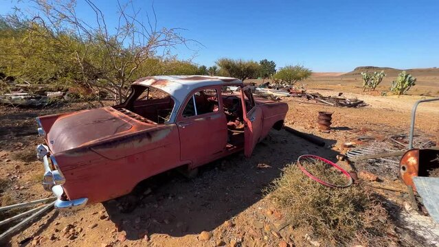 Karoo Farm in the Tankwa Karoo with old cars and implements