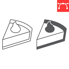 Pumpkin pie line and glyph icon, thanksgiving and autumn, pumpkin cake slice vector icon, vector graphics, editable stroke outline sign, eps 10.