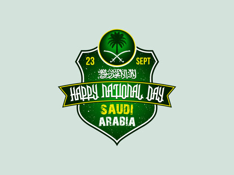 Saudi Arabia Independence Day is on September 23rd in the Shield. Happy National Day is written in English, which looks like Arabic font.