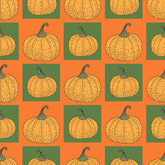 Seamless pattern with pumpkins. Harvest, autumn, pumpkin, Flat illustration. Vector.