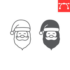 Santa Claus line and glyph icon, Christmas and holiday, Santa Claus face vector icon, vector graphics, editable stroke outline sign, eps 10.