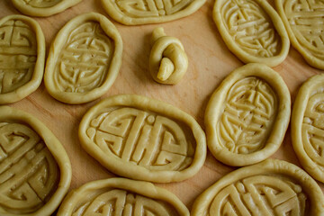 Uncooked mongolian traditional boov biscuits	
