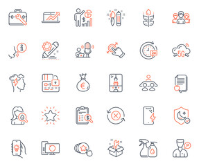 Business icons set. Included icon as Money bag, Hold heart and Smartphone charging web elements. Project edit, Card, Gluten free icons. Search file, Recovery computer. Vector