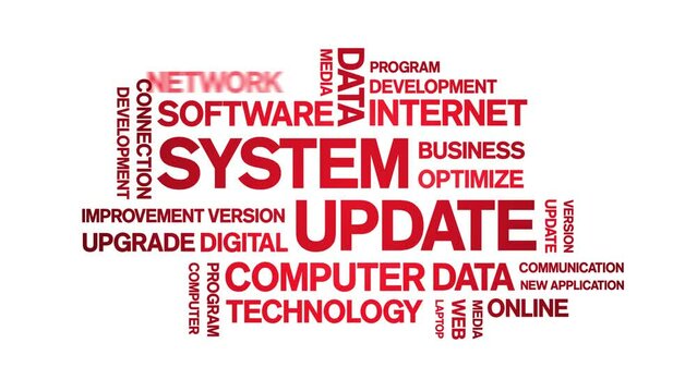System Update animated tag word cloud;text design animation kinetic typography seamless loop.