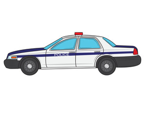Vector illustration of a police car on a white background.Profile view.