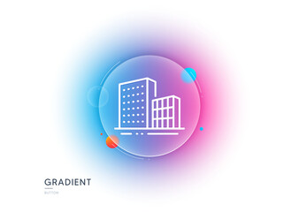 Buildings line icon. Gradient blur button with glassmorphism. City architecture sign. Skyscraper building symbol. Transparent glass design. Buildings line icon. Vector