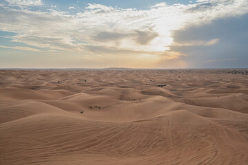 Fototapeta na wymiar Dubai desert on sunset, united arab emirates, UAE.
