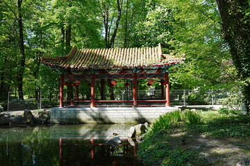 Chinese garden at baths park in Warsaw european capital city of Poland