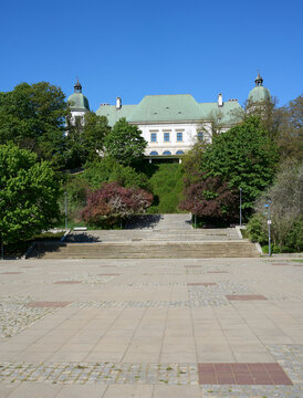Palace at Ujazdow in baths park in Warsaw city of Poland - vertical