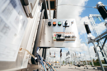 Opened control panel cabinet at modern power station