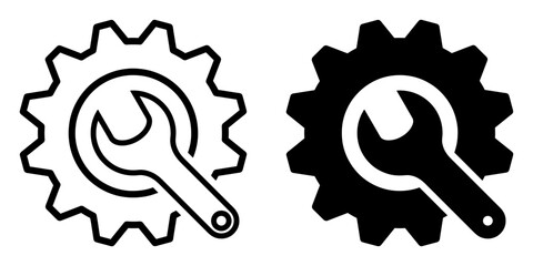 ofvs94 OutlineFilledVectorSign ofvs - tool icon . isolated transparent . cogwheel sign . repair / service concept . gear with wrench . black outline and filled version . AI 10 / EPS 10 . g11404