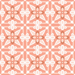 Italian sicily majolica design. Abstract floral patchwork ornaments. Portuguese tiles, Azulejo in pink colors. Moroccan seamless pattern, decorative background, vector illustration.